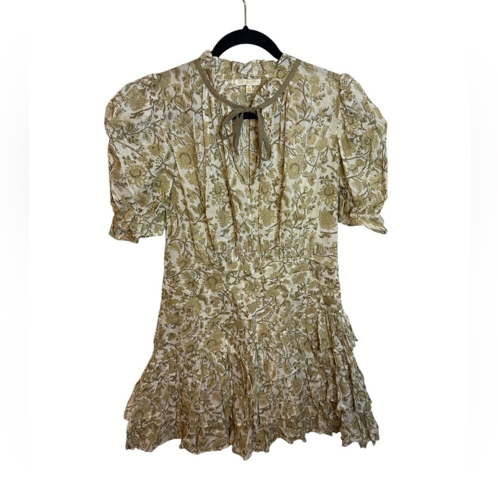 Anna Cate Neutral Floral Puff Sleeve Ruffle Mini Dress